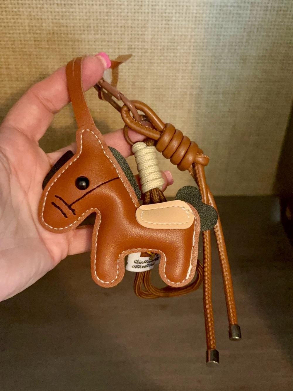 $42.00- Brown Vegan Leather Cartoon Horse Nylon Rope Bag Charm
